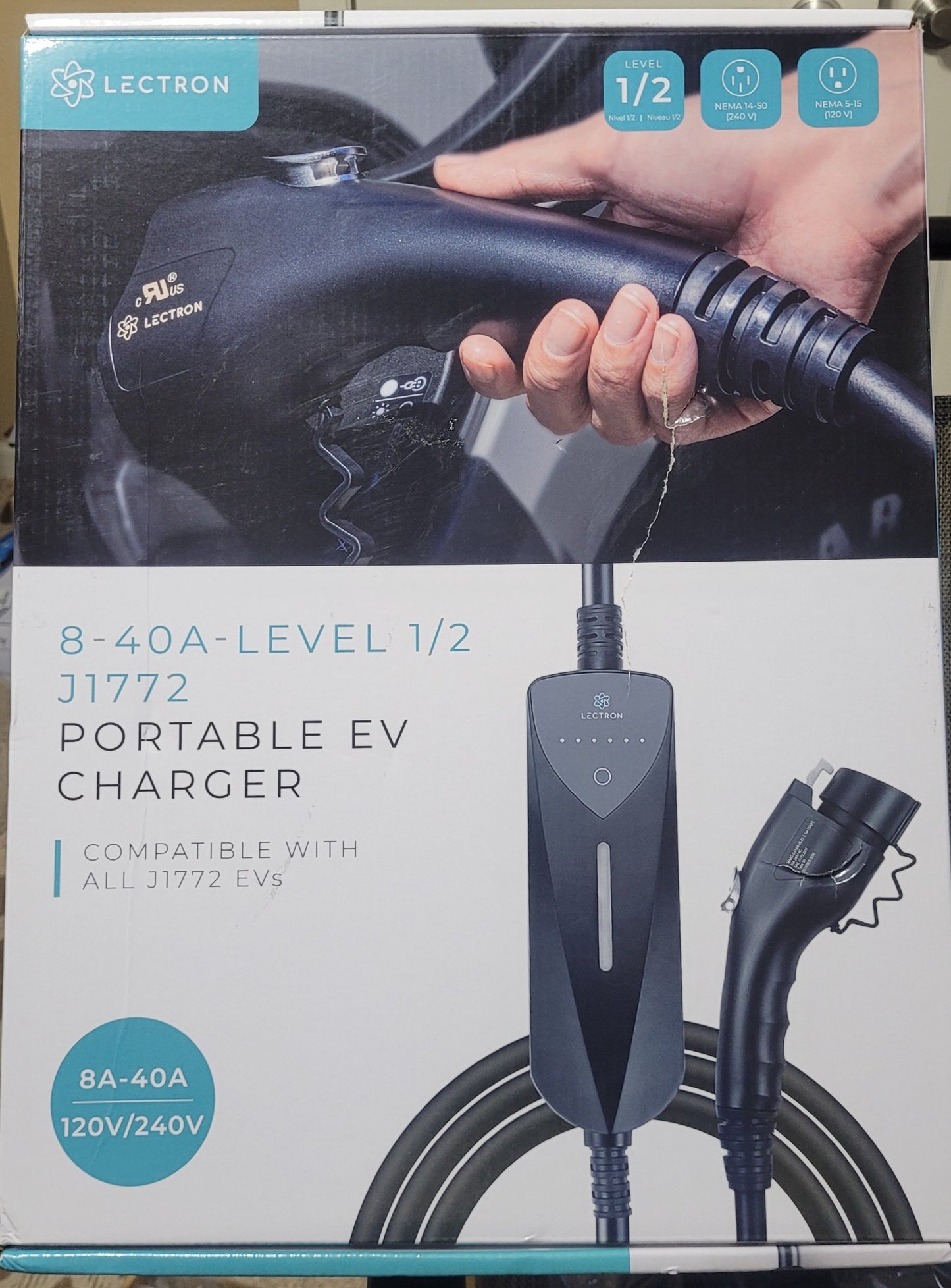 Lectron Level 1/2 (8A - 40A),  J1772 Portable Dual-Level  EV Charger, New!