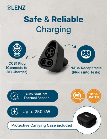 LENZ CCS1 to Tesla Adapter for DC Fast Charging 250kW, Factory Tested!