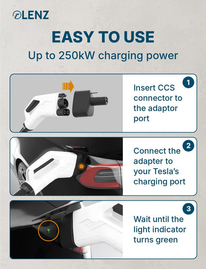 LENZ CCS1 to Tesla Adapter for DC Fast Charging 250kW, Factory Tested!
