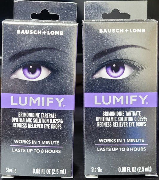 Lumify Redness Reliever Eye Drops, (2 Pack .16 oz), 8hrs Relief, Exp. 11/26