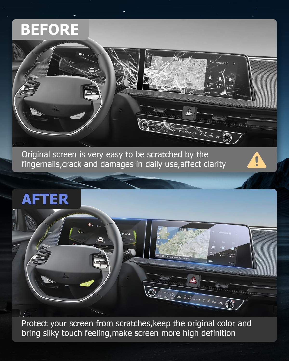 Luwu Tempered Glass Screen Protector for 2022-2025 Kia EV6, Dash & Nav Coverage