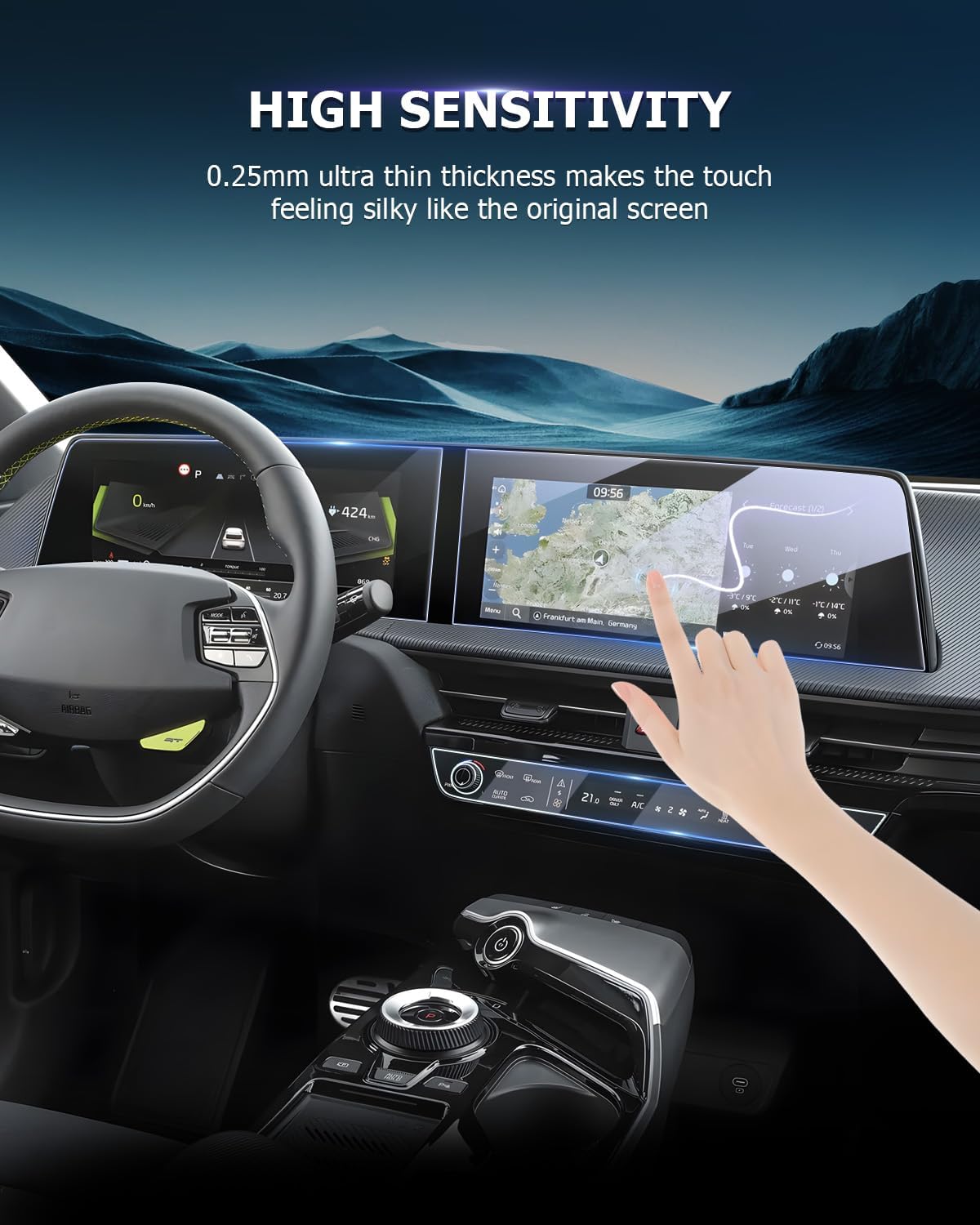 Luwu Tempered Glass Screen Protector for 2022-2025 Kia EV6, Dash & Nav Coverage