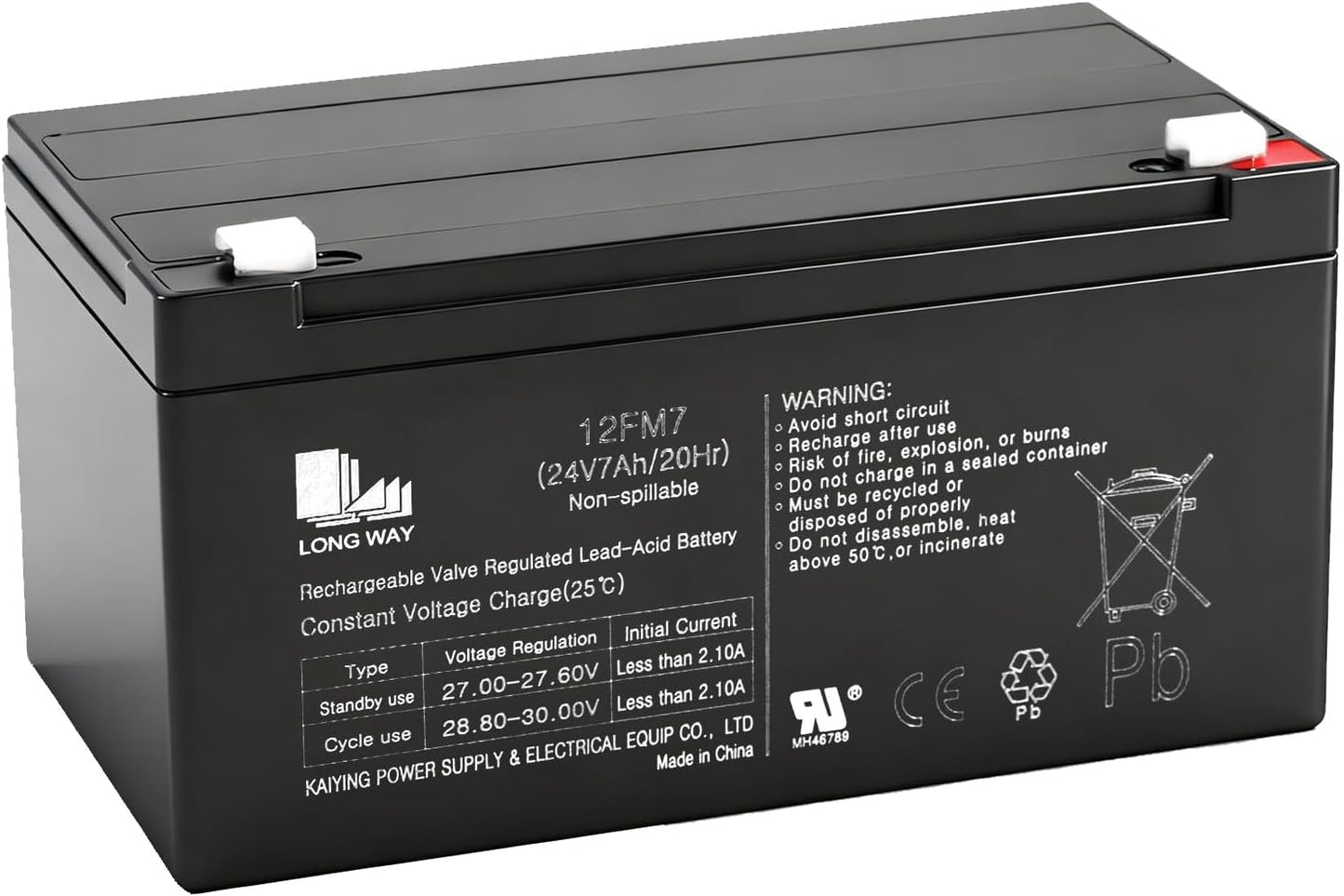Long Way General 12FM7, 24V, 7Ah, 20 Hour, Lead-Acid Battery Battery, Brand New!