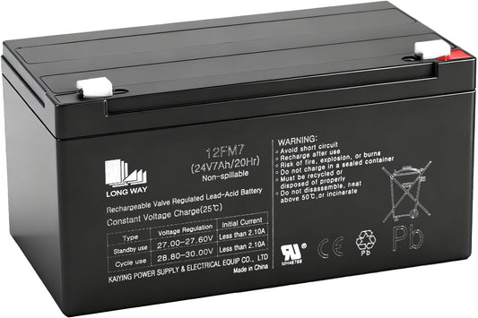 Long Way General 12FM7, 24V, 7Ah, 20 Hour, Lead-Acid Battery Battery, Brand New!