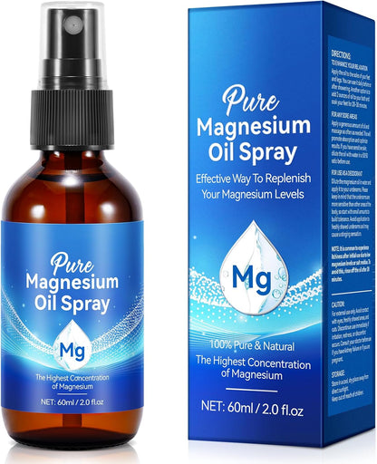 Magnesium Oil Spray 100% Natural, 2 Fl Oz, for Feet, Nourish Skin & Sleep, New!