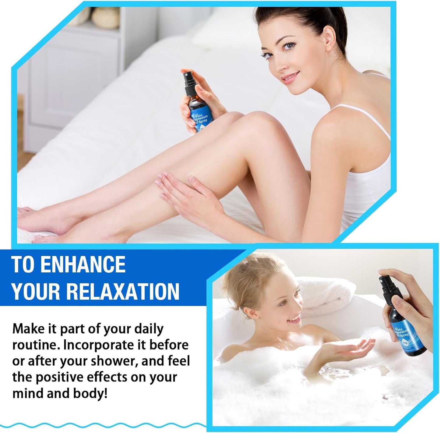 Magnesium Oil Spray 100% Natural, 2 Fl Oz, for Feet, Nourish Skin & Sleep, New!