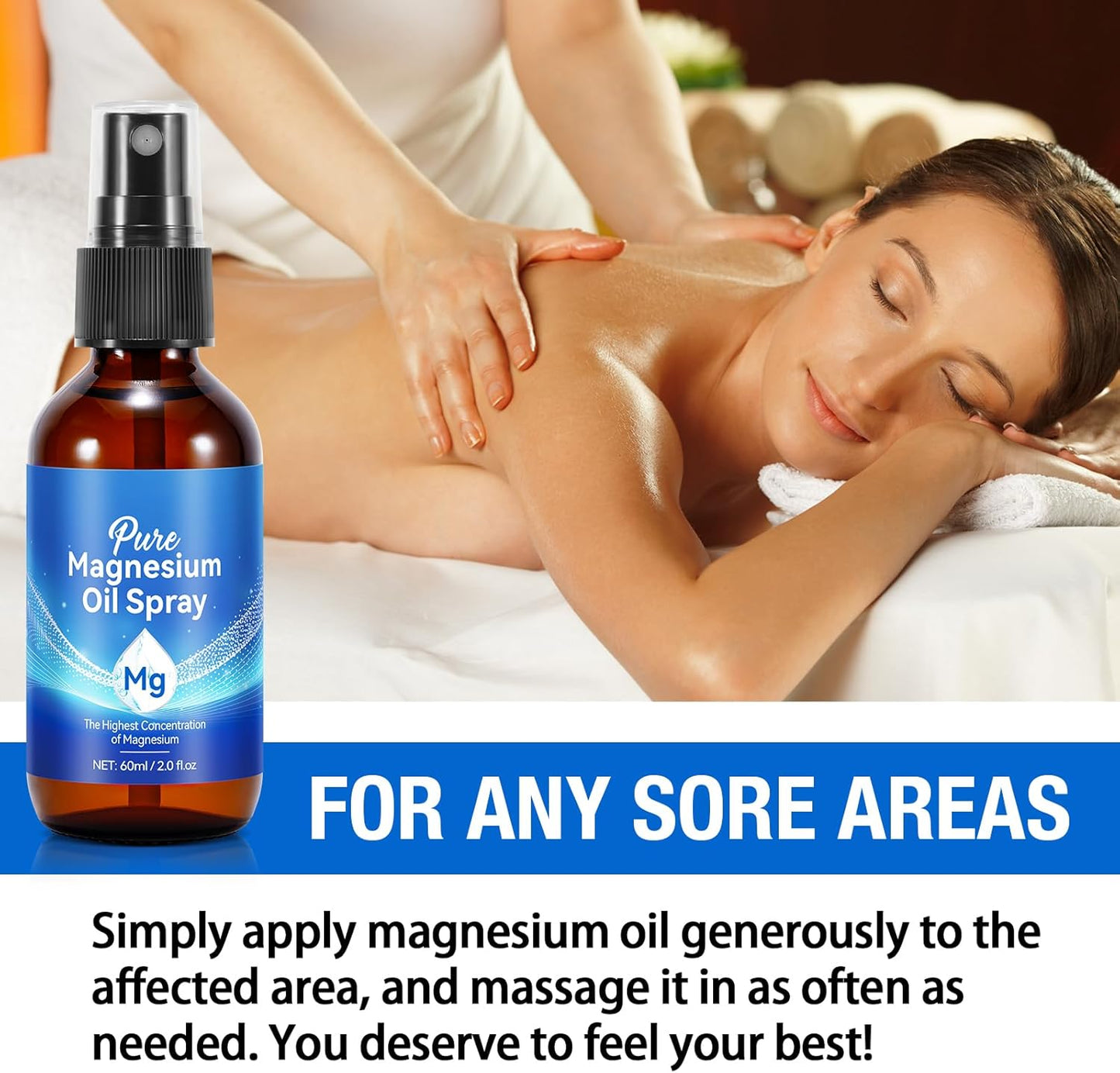 Magnesium Oil Spray 100% Natural, 2 Fl Oz, for Feet, Nourish Skin & Sleep, New!