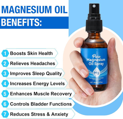Magnesium Oil Spray 100% Natural, 2 Fl Oz, for Feet, Nourish Skin & Sleep, New!