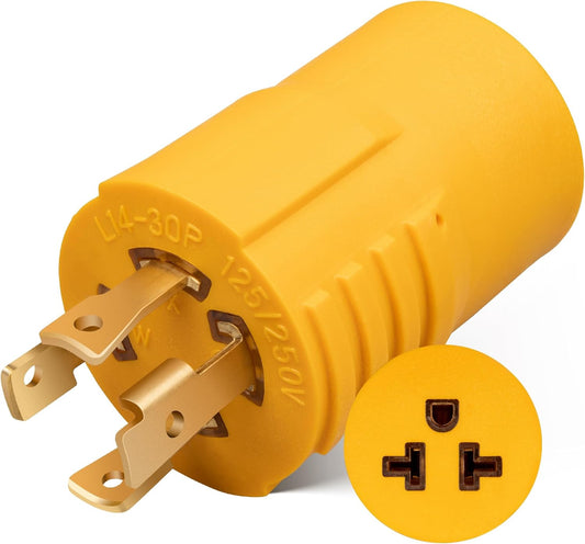 NEMA L14-30P to 5-15/20R or 6-15/20R Generator Adapter, 30 Amp, Yellow, New!