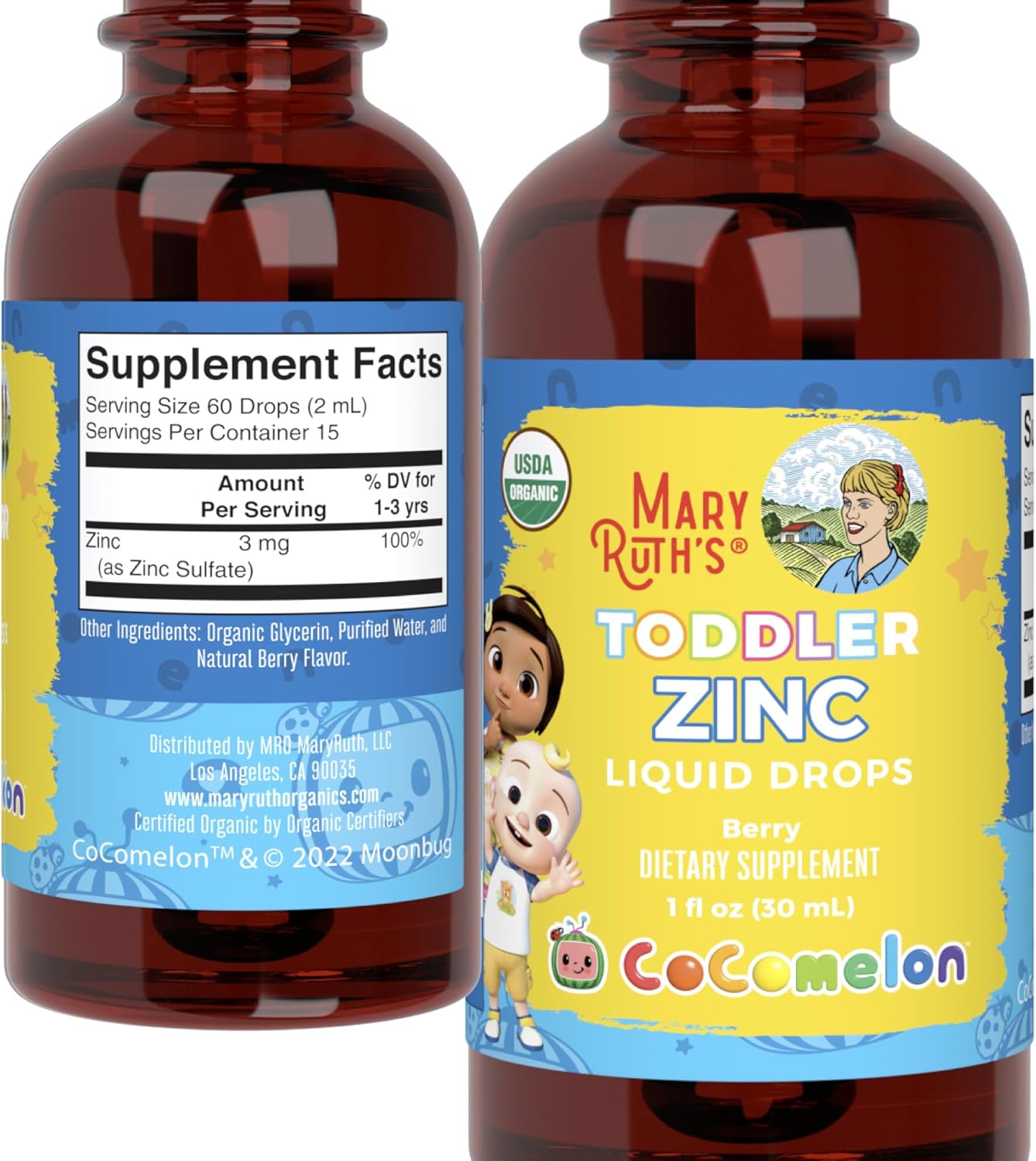 Mary Ruth's Organic Cocomelon Toddler Liquid Zinc Drops, 1 fl oz, Exp. 1/27