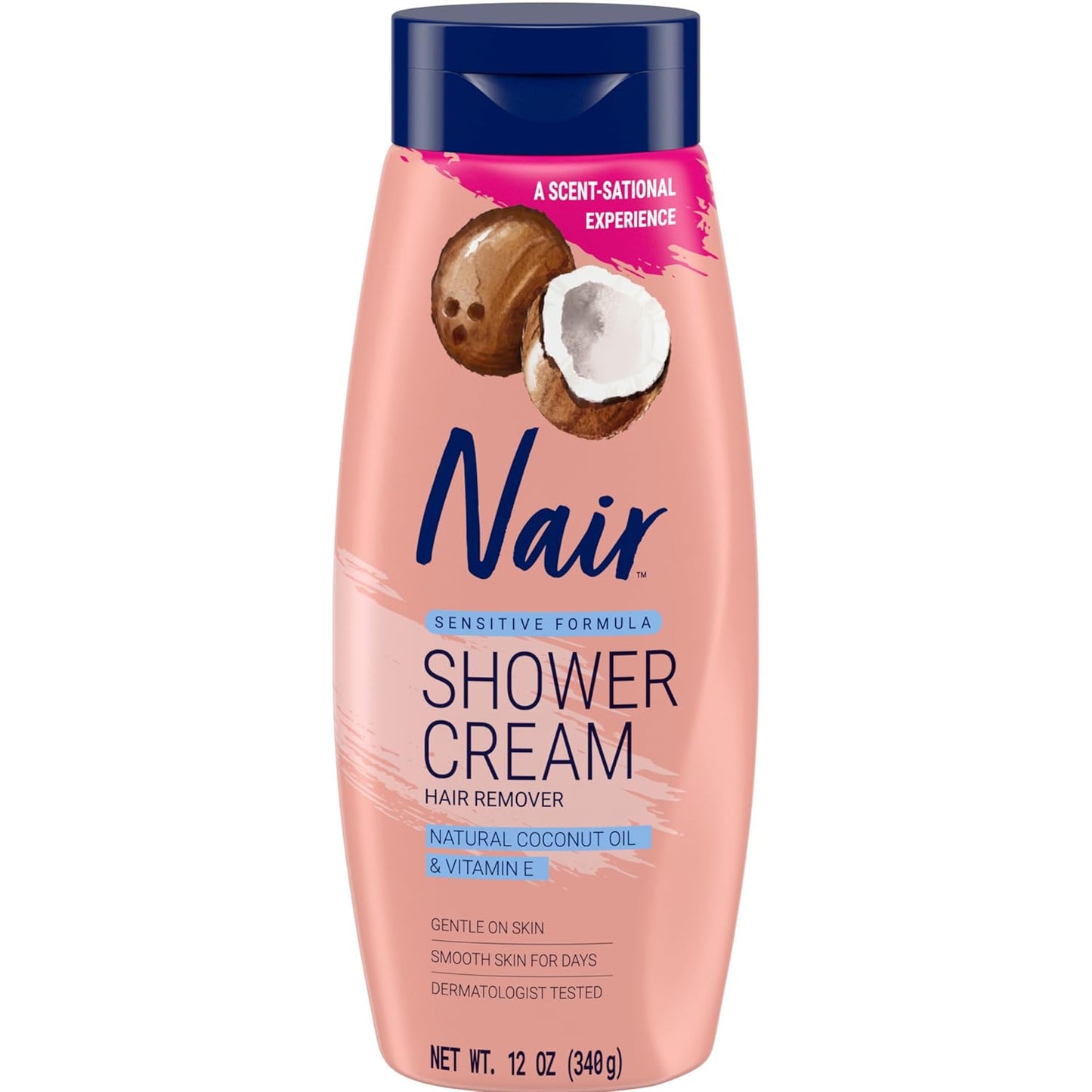 Nair Sensitive Shower Cream Hair Remover w/ Coconut Oil, 12 oz - New!