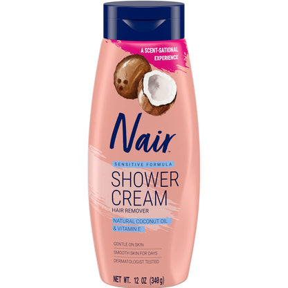 Nair Sensitive Shower Cream Hair Remover w/ Coconut Oil, 12 oz - New!
