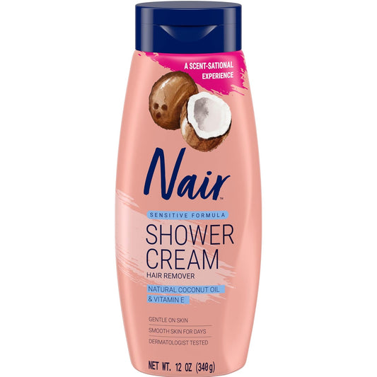 Nair Sensitive Shower Cream Hair Remover w/ Coconut Oil, 12 oz - New!
