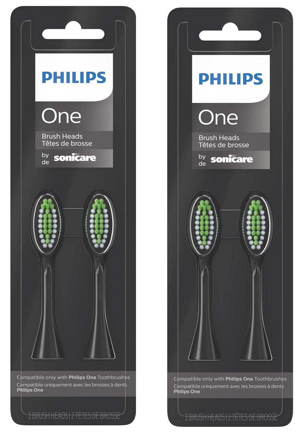 Philips One by Sonicare Toothbrush Heads (2 Packs), Black BH1022/04,New (Sealed)