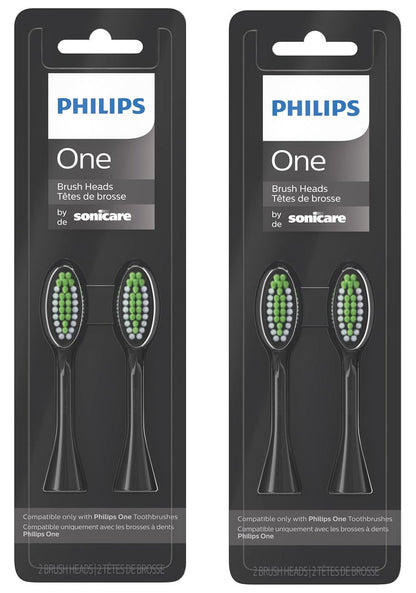Philips One by Sonicare Toothbrush Heads (2 Packs), Black BH1022/04,New (Sealed)