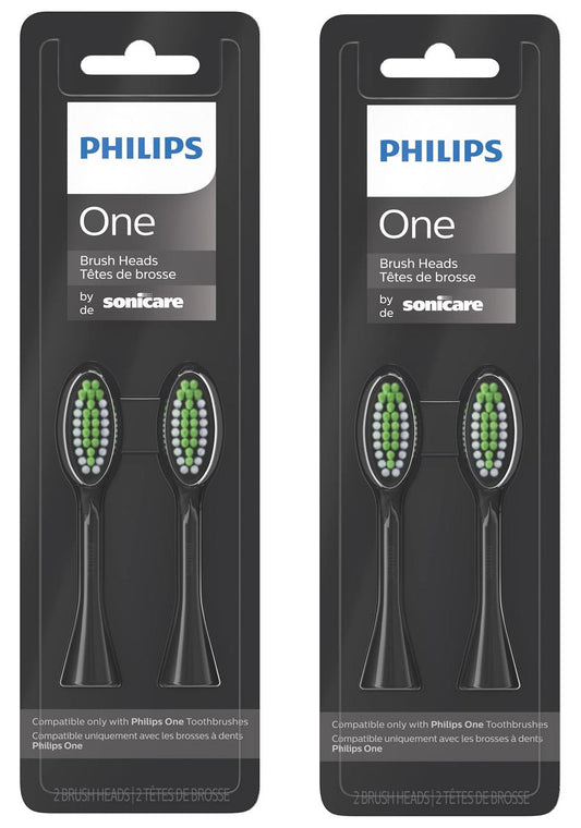 Philips One by Sonicare Toothbrush Heads (2 Packs), Black BH1022/04,New (Sealed)