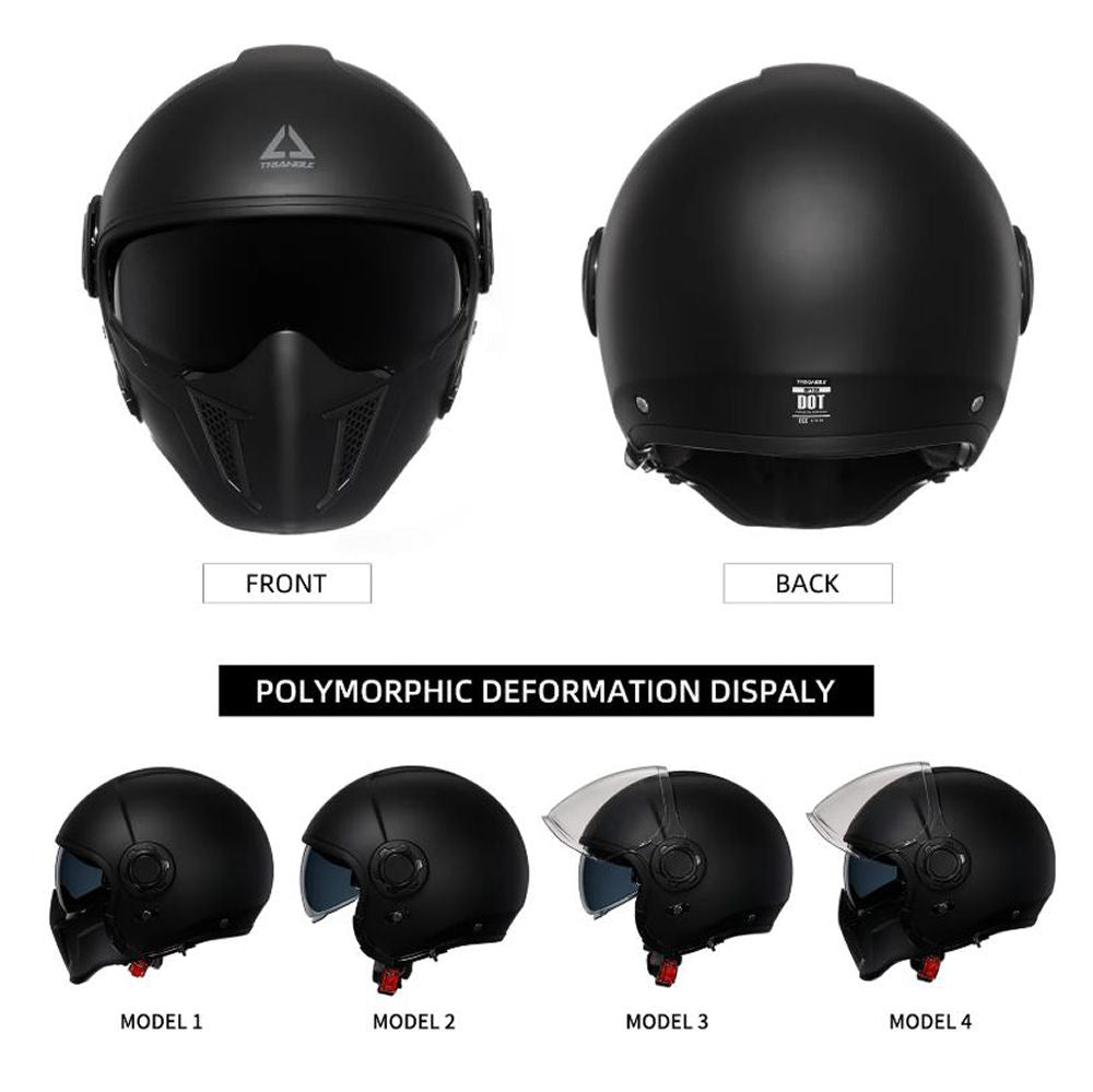Triangle OP12A Open Face Motorcycle Helmet for Men, Size Small, Black, New!