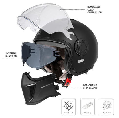Triangle OP12A Open Face Motorcycle Helmet for Men, Size Small, Black, New!
