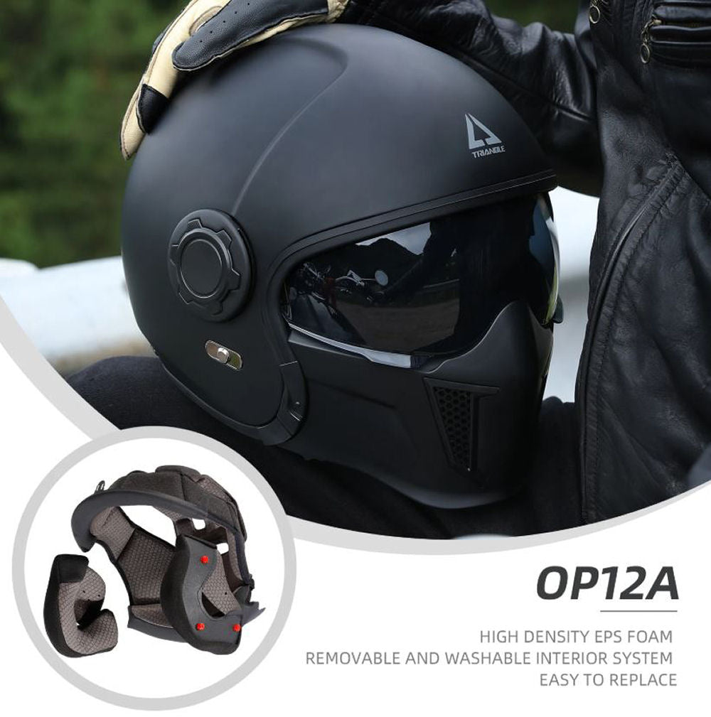 Triangle OP12A Open Face Motorcycle Helmet for Men, Size Small, Black, New!