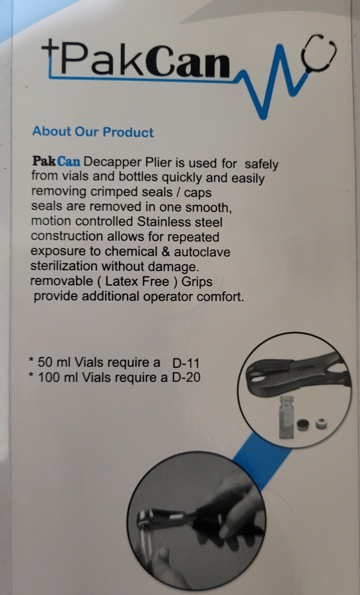 PakCan Dual Action 11mm & 8mm Vial Decapper for Crimped Vials & Bottles, New!