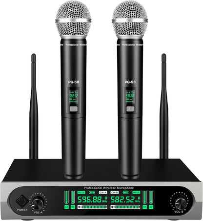 PG-58 Professional Wireless Microphone System w/ 2 Handhelds, 200 Ft. Range, New