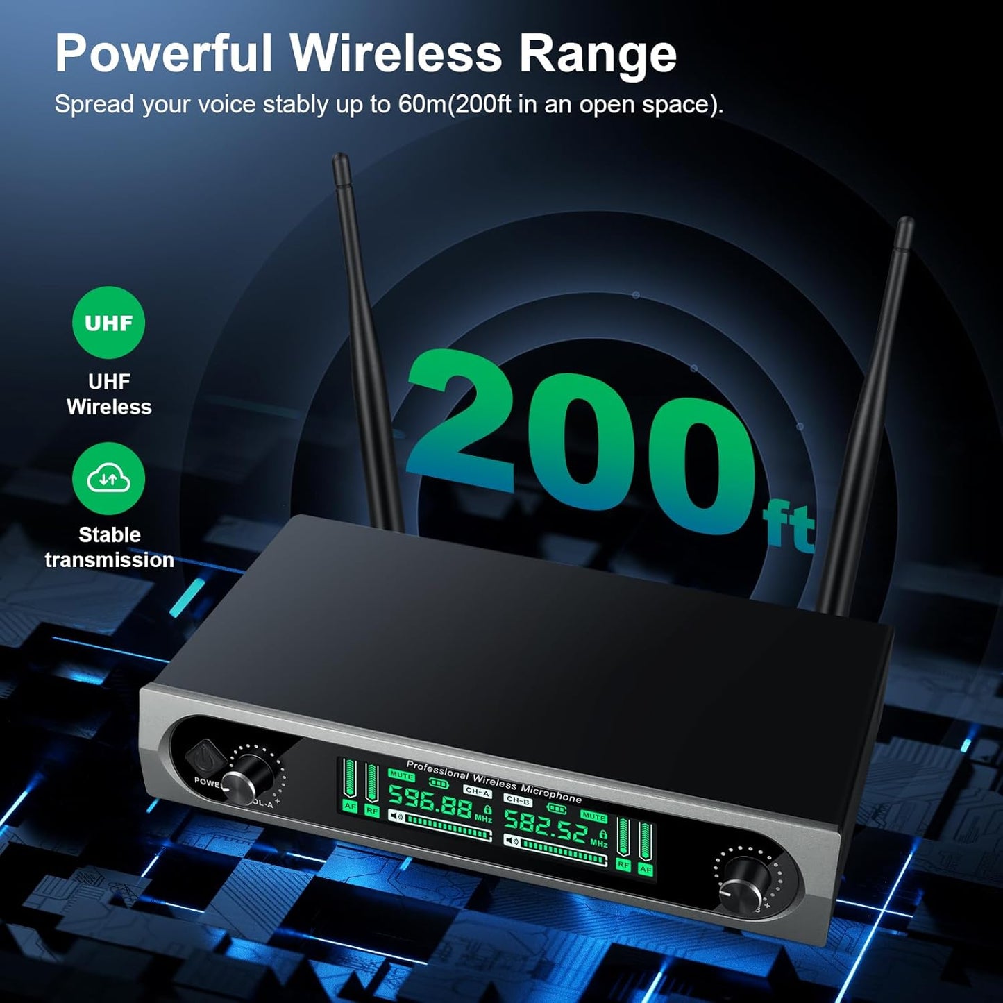 PG-58 Professional Wireless Microphone System w/ 2 Handhelds, 200 Ft. Range, New