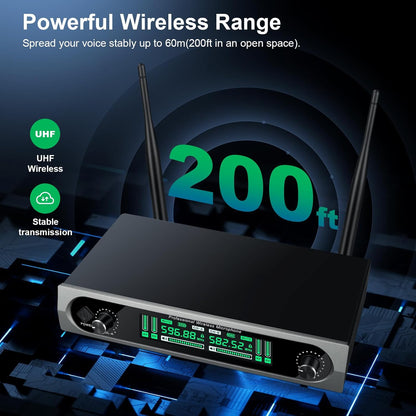 PG-58 Professional Wireless Microphone System w/ 2 Handhelds, 200 Ft. Range, New