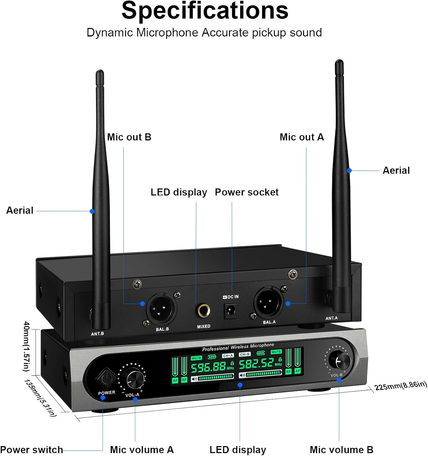 PG-58 Professional Wireless Microphone System w/ 2 Handhelds, 200 Ft. Range, New