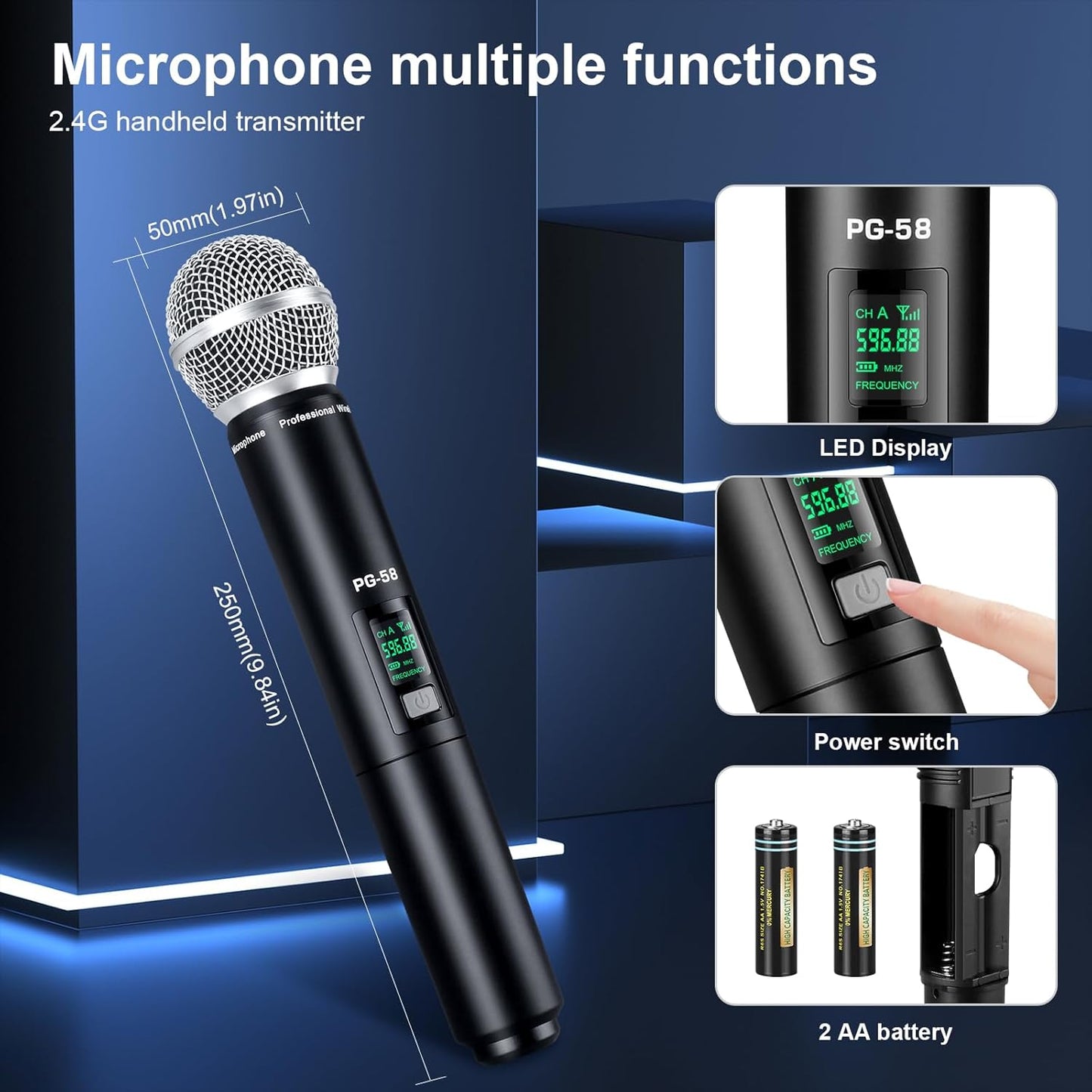 PG-58 Professional Wireless Microphone System w/ 2 Handhelds, 200 Ft. Range, New