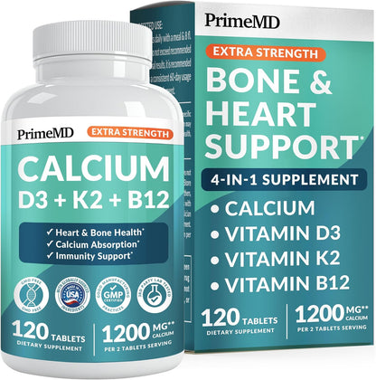 PrimeMD Extra Strength Calcium D3 + K2 + B12, 120 Tablets, 1201 mg, Exp. 6/2027