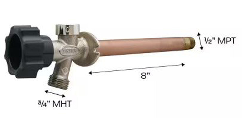 Prier 478-08H Nickel Plated Brass Wall Hydrant 1/2 MPT x 1/2 C x 8 L in. - New!