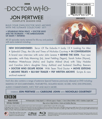 Doctor Who Jon Pertwee Complete Series One Blu-ray Box Set - New 2025 Release - NEW!