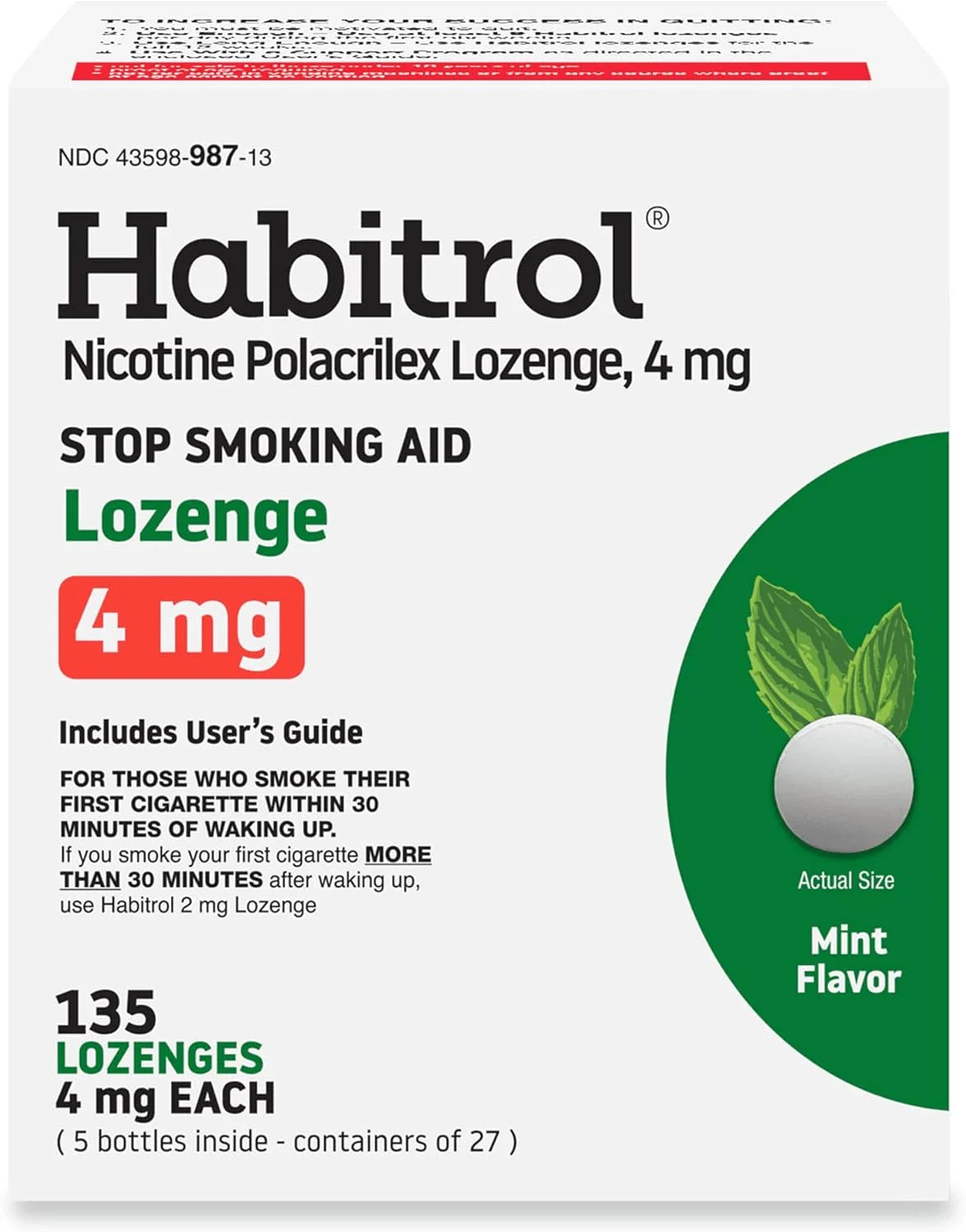 Habitrol Nicotine Lozenge 4mg Mint Flavor for Quitting Smoking, 135ct, Exp. 9/26