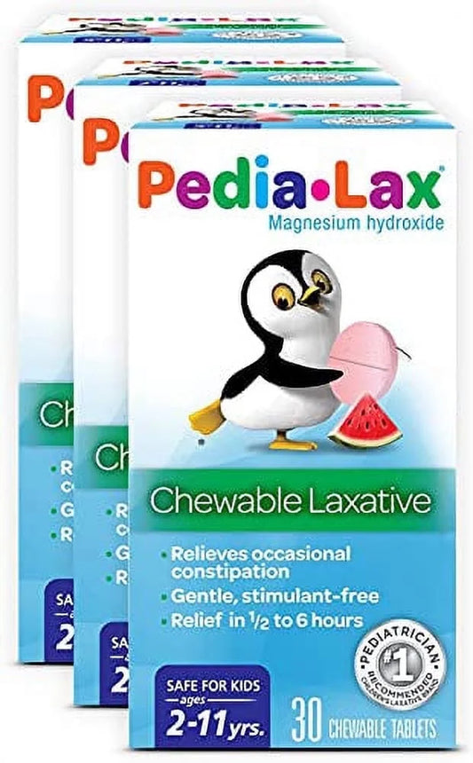 Pedia-Lax Chewable Laxative Tablets for Kids, 3 Pack, Watermelon 90 Ct, Exp 5/27