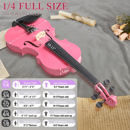 1/4 Size Kids Acoustic Violin Set with Case, Bow, and Rosin for Beginners - NEW!