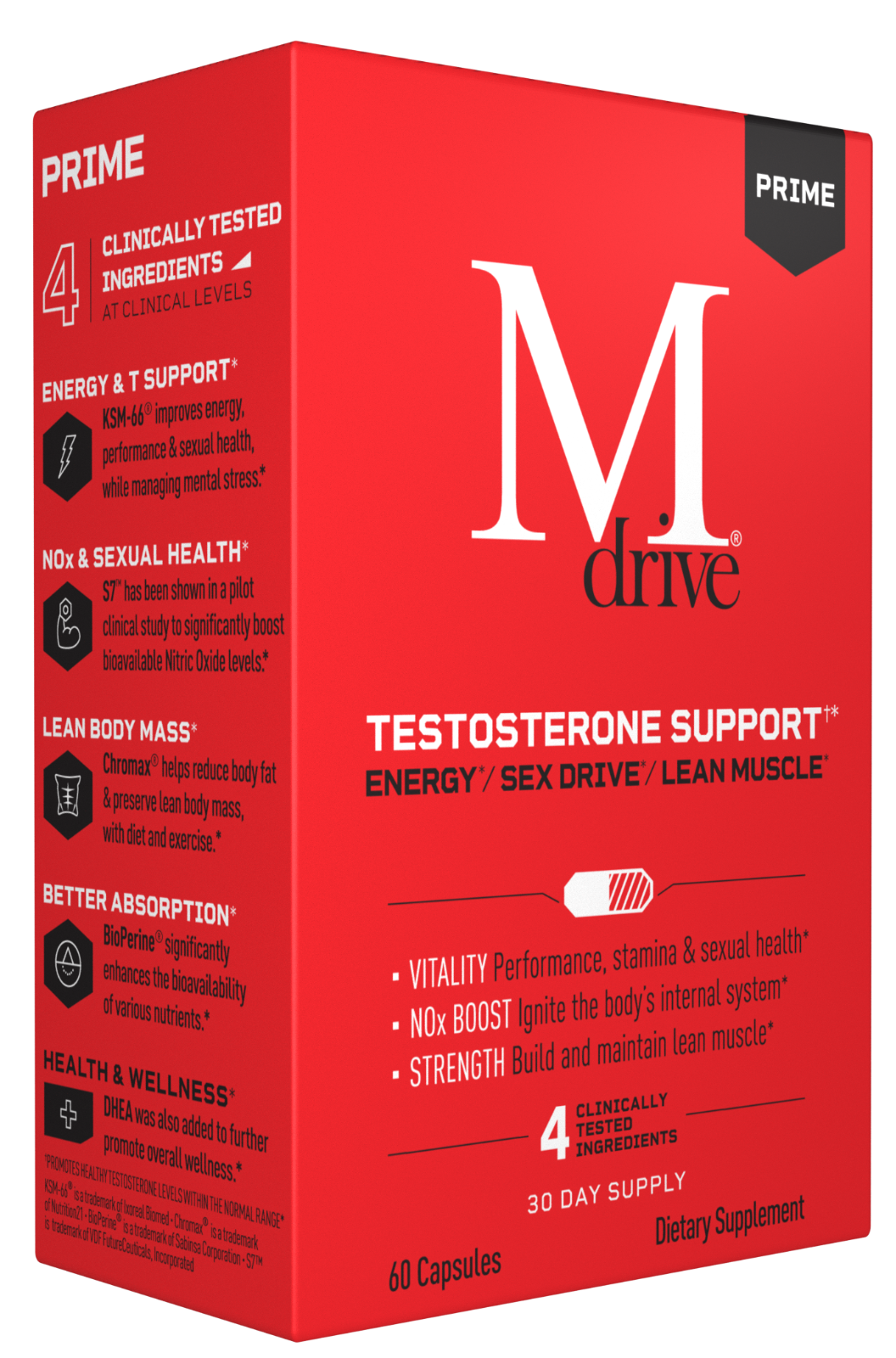 MDRIVE PRIME Testosterone Booster with DHEA, Ashwagandha & Tongkat Ali - 60 Capsules - NEW!
