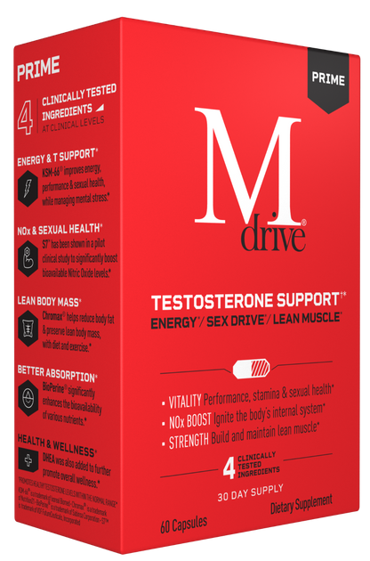 MDRIVE PRIME Testosterone Booster with DHEA, Ashwagandha & Tongkat Ali - 60 Capsules - NEW!
