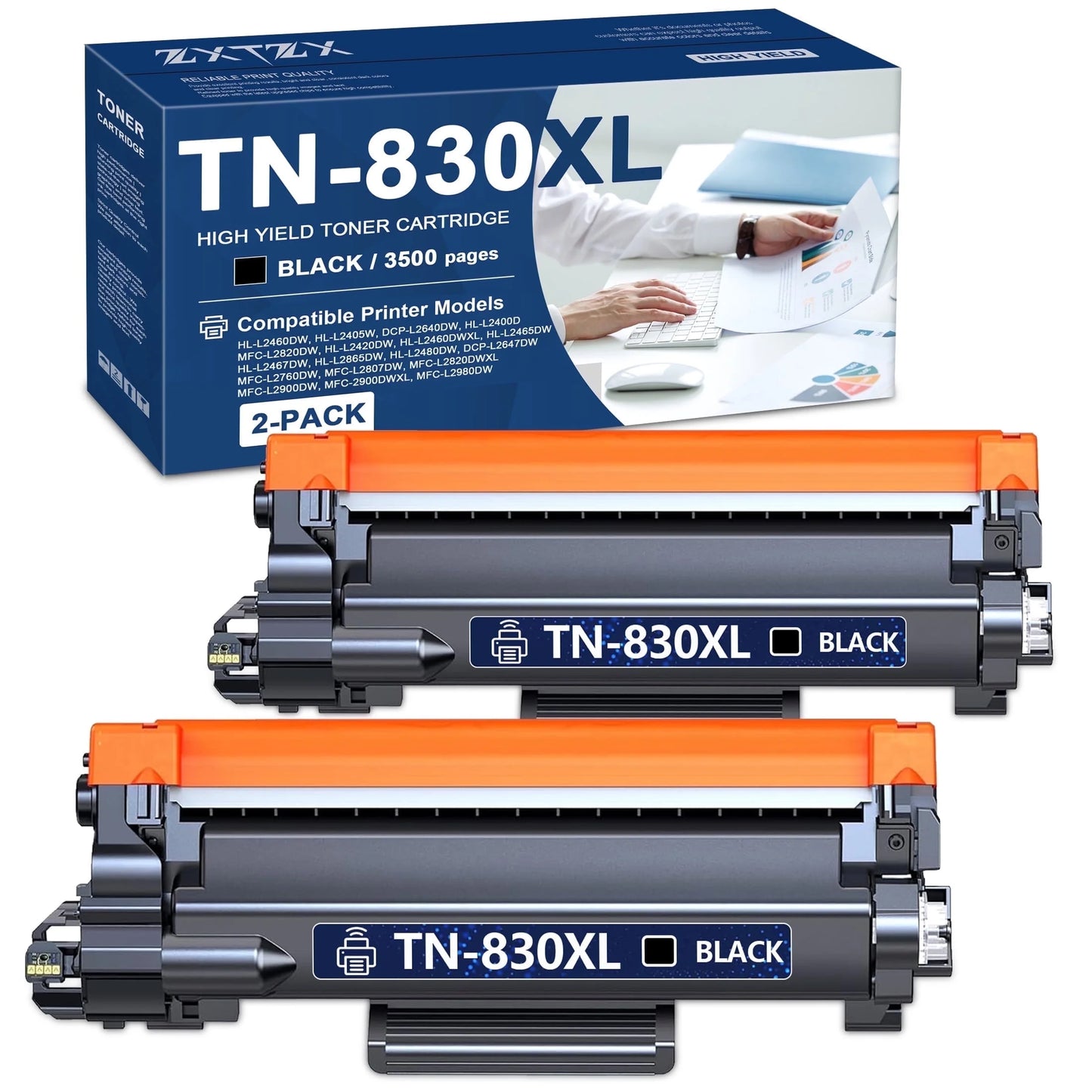 Brother TN830XL Toner Cartridge Compatible 2-Pack for MFC-L2820DW Printer - New!