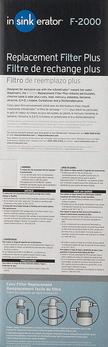 InSinkErator F-2000 Replacement Water Filter Cartridge, 1-Pack NSF Certified New