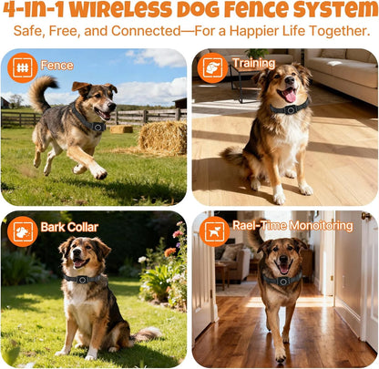 Teendow T800 Pro Wireless Dog Fence System 4-in-1 Electric Collar w/ Bark - New!