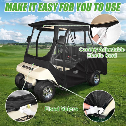 4 Passenger Golf Cart Enclosures for Club Car DS, Waterproof Black Cover - NEW!