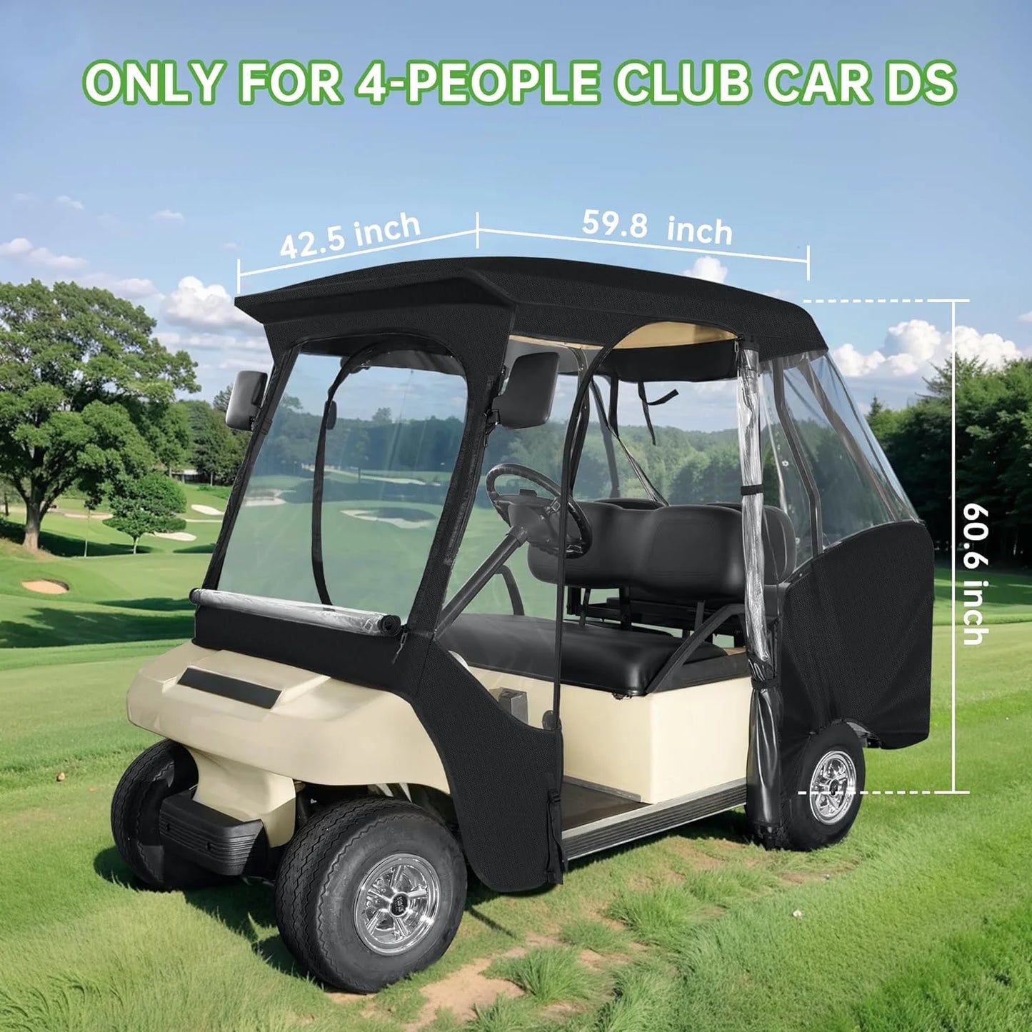 4 Passenger Golf Cart Enclosures for Club Car DS, Waterproof Black Cover - NEW!