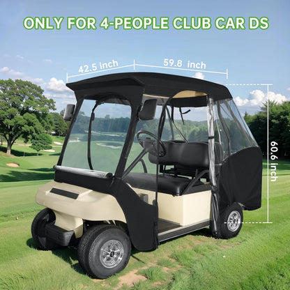 4 Passenger Golf Cart Enclosures for Club Car DS, Waterproof Black Cover - NEW!