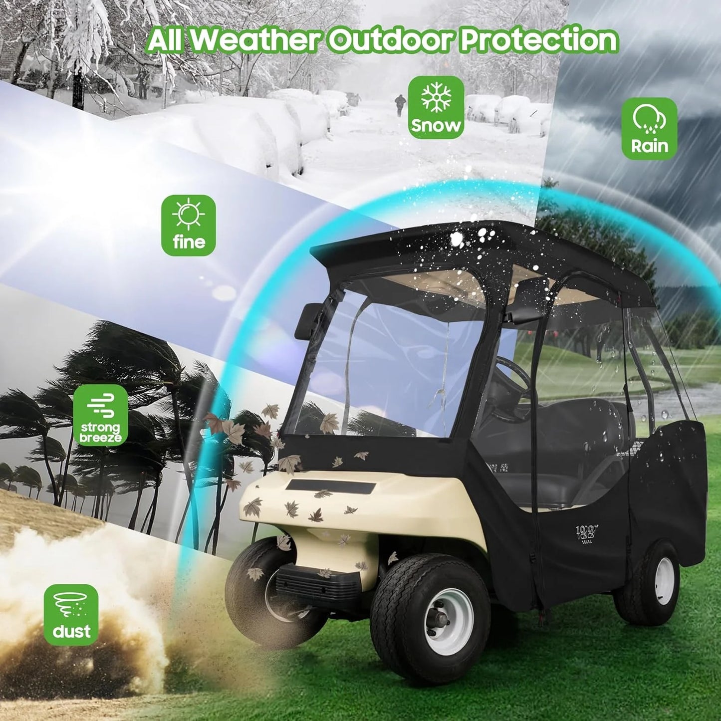 4 Passenger Golf Cart Enclosures for Club Car DS, Waterproof Black Cover - NEW!