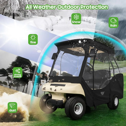 4 Passenger Golf Cart Enclosures for Club Car DS, Waterproof Black Cover - NEW!