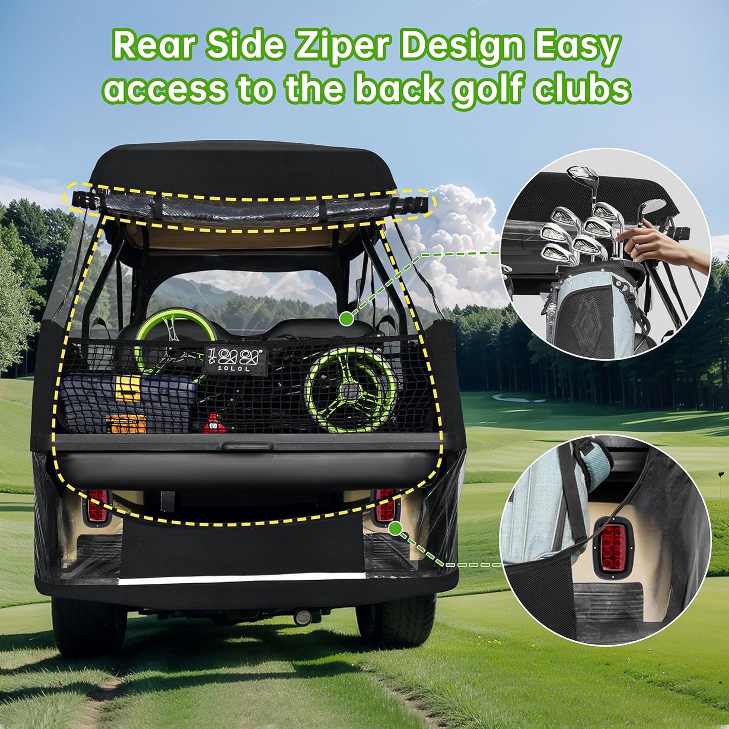 4 Passenger Golf Cart Enclosures for Club Car DS, Waterproof Black Cover - NEW!