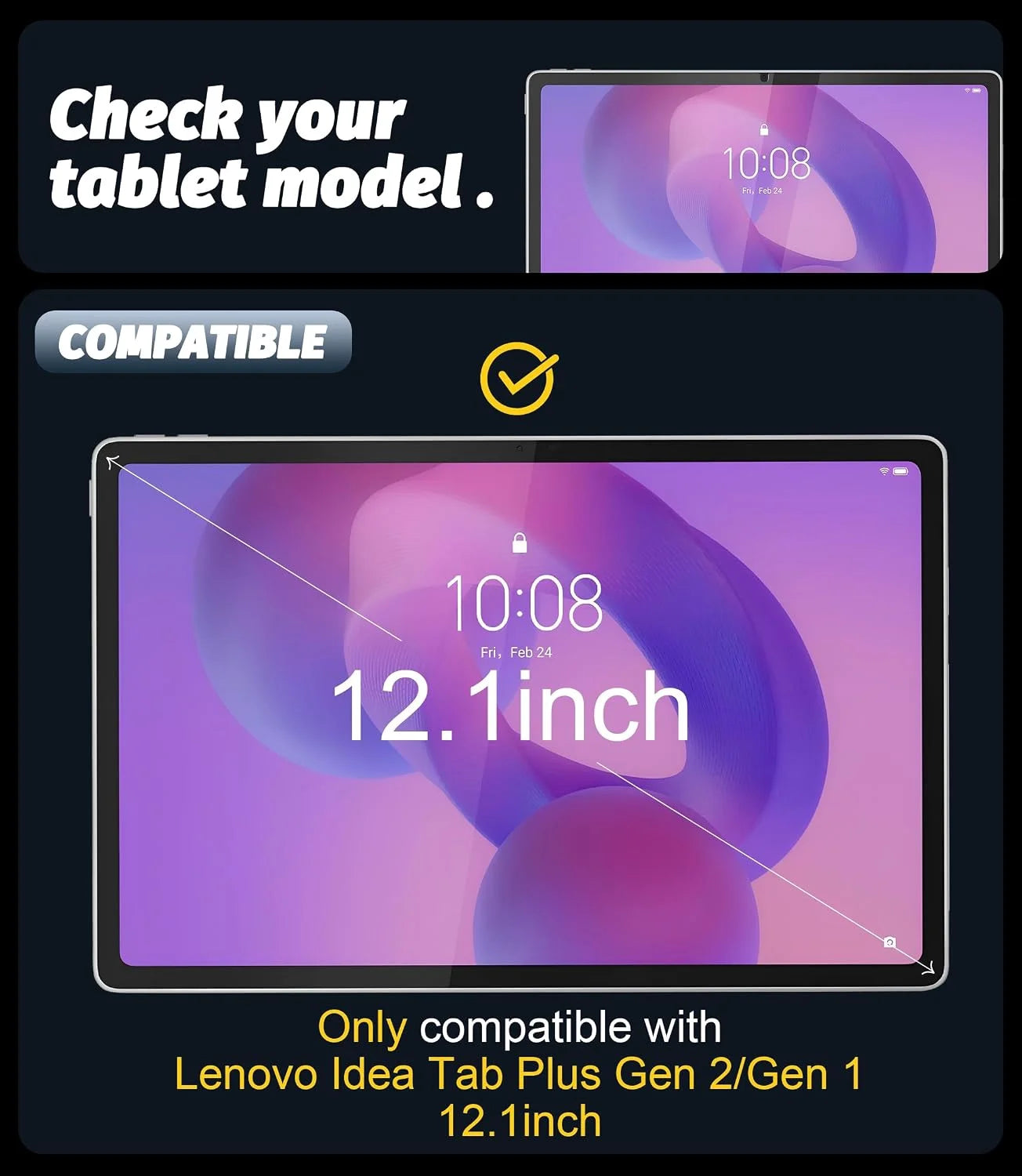 2 Pack Tempered Glass Screen Protector for Lenovo Idea Tab Plus K12 12.1" - NEW!
