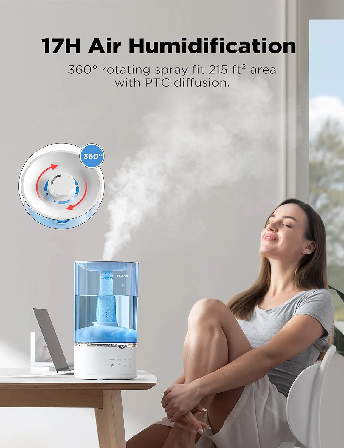 Pelonis Warm Cool Mist Humidifier for Bedroom, 4L, Essential Oil Diffuser - NEW!