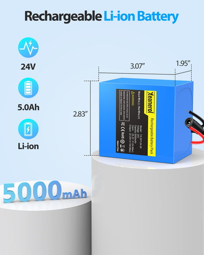 24V 5Ah Lithium-Ion Rechargeable Battery Pack & 2A Charger for RC Cars, LED - NEW!