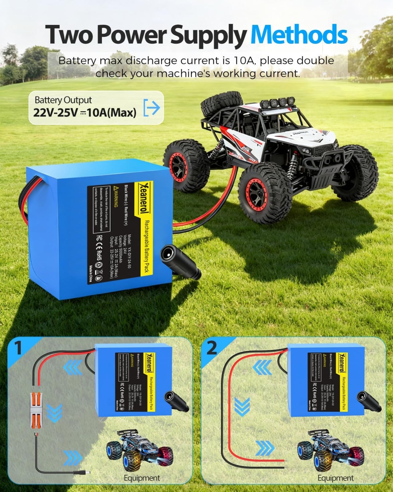 24V 5Ah Lithium-Ion Rechargeable Battery Pack & 2A Charger for RC Cars, LED - NEW!